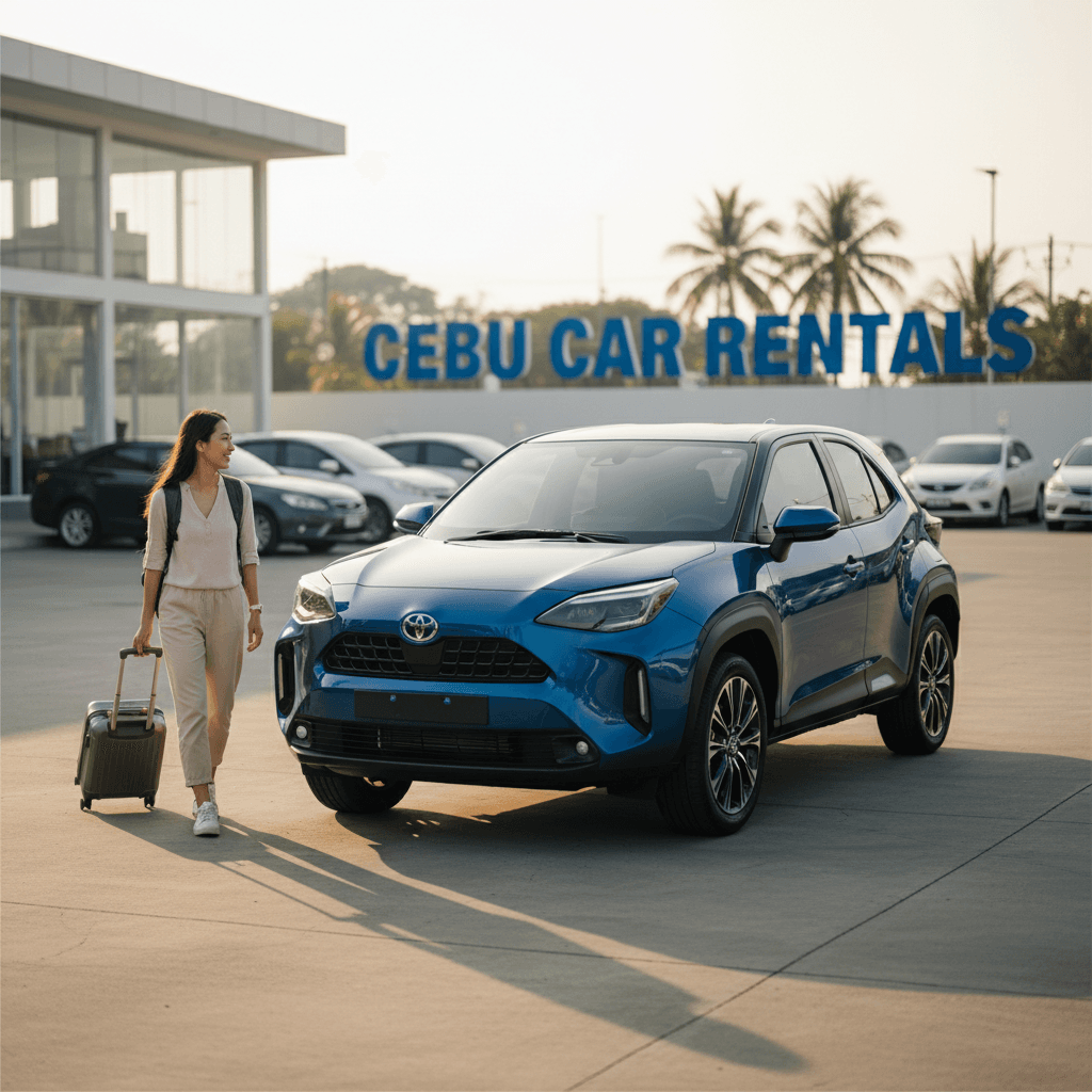 Yaris Cross blue compact crossover parked at Cebu City rental location